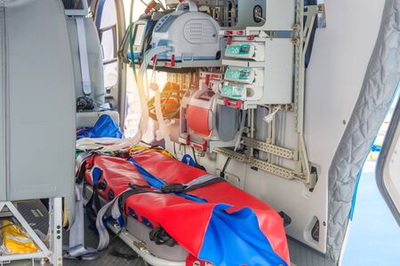 inside of medical helicopter with emergency life support equipment.の素材 [FY310129140162]