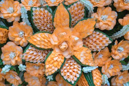 Beautiful Thai style carving Flower details Background and Set of Various flowers.の写真素材