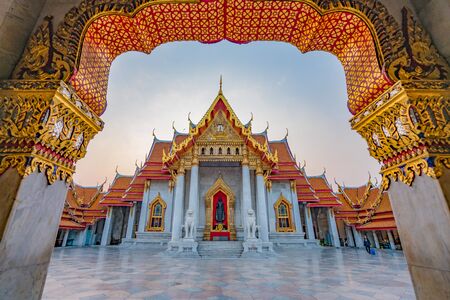 The Marble Temple or Wat Benchamabopit Dusitvanaram in Bangkok Thailand.の写真素材