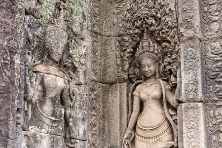 Bayon Castle or Prasat Bayon Khmer temple at Angkor in siem reap Cambodia.の写真素材