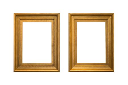 Decorative two vintage gold frames or photo frame elegant isolated on white background.の写真素材