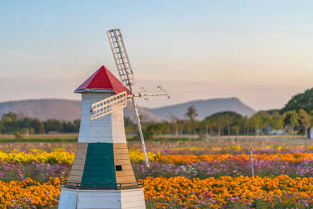 Wind Turbines Wood in winter of Field flower.