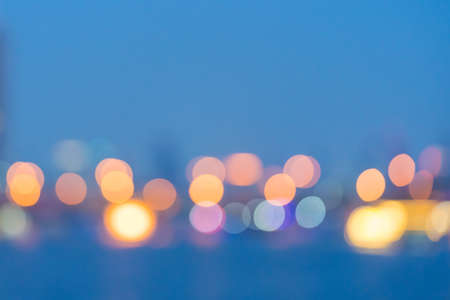 bangkok cityscape river view at twilight time, Blurred Photo bokeh for abstract background.の写真素材
