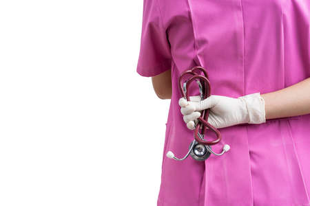 Doctor medical woman with stethoscope isolated on white background or banner with blank space use for template design.の写真素材
