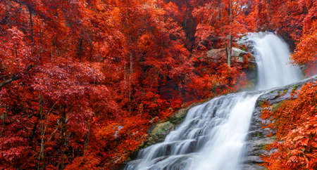 Banner Colourful of Huay Sai Leung Waterfall is a beautiful Waterfalls in the rain forest jungle Thailandの写真素材