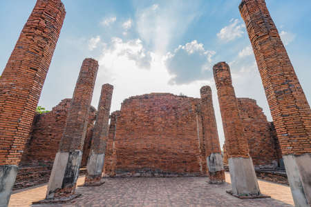 Ancient temple in Ayutthaya, Thailand. The temple is on the site of the old Royal Palace of ancient capital of Ayutthaya.の写真素材