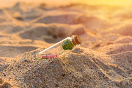 Message or letter in bottle on the tropical beach.