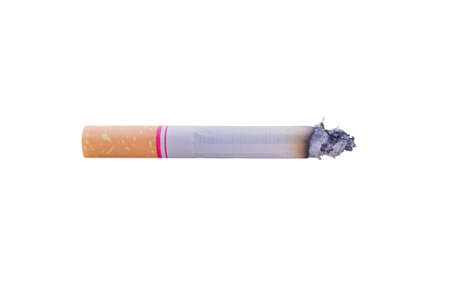 Cigarette ignited or Burning cigarette isolated on white background.