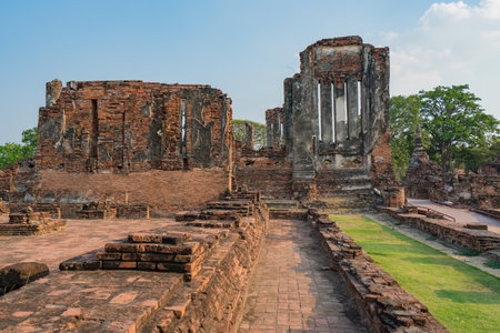 Ancient temple in Ayutthaya, Thailand. The temple is on the site of the old Royal Palace of ancient capital of Ayutthaya.の写真素材