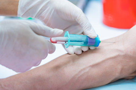 Nurse collecting a blood from patient in hospital.の写真素材