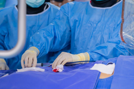 surgeon team working in operating room, Stem cells operation, Plasma in syringe, Health care conceptの写真素材