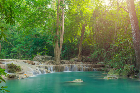 wonder Waterfall in Deep forest at Erawan waterfall National Park.の写真素材