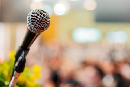 Microphone in meeting room for a conference.の写真素材
