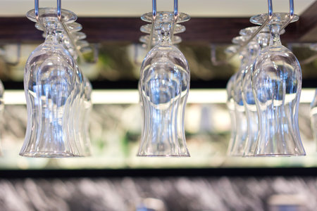Champagne Glasses Wine Set in Night Club Bar.の写真素材