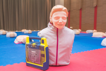 model dummy with AED or Automated External Defibrillator for CPR training medical in class.の写真素材