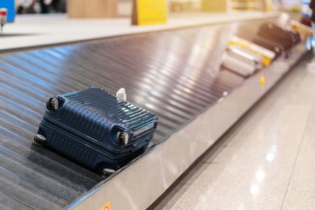 Suitcase or luggage with conveyor belt in the airport.の写真素材