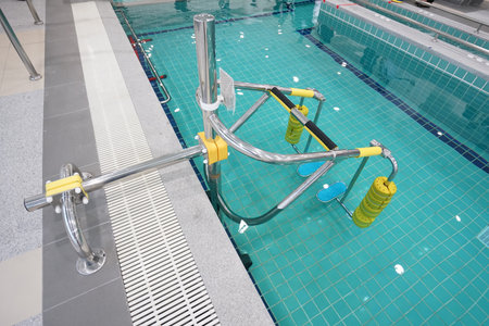 walking simulator underwater for physical in the swimming pool.の写真素材