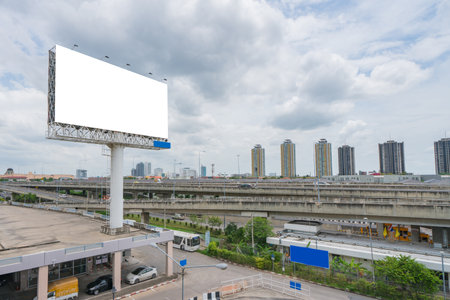 billboard blank on road in city for advertising background.の写真素材