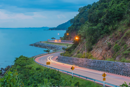 The road along beautiful beaches at Chanthaburi Province, Thailand.の写真素材