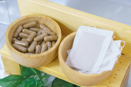 medicine herbal organic capsules or drug vitamins,  for a healthy.の写真素材