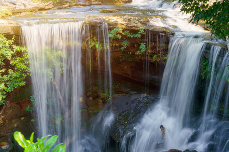 Waterfall at Phu Kradueng national park, Loei Thailand, beautiful landscape of waterfalls in rainforest.の写真素材