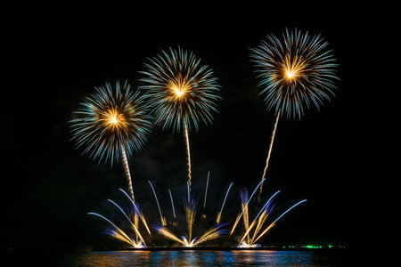 fireworks of various colors at night with celebration and anniversary concept.の写真素材
