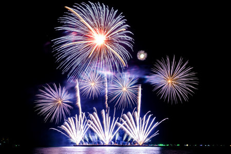fireworks of various colors at night with celebration and anniversary concept.の写真素材