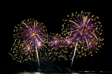 fireworks of various colors at night with celebration and anniversary concept.の写真素材