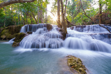 wonder Waterfall in deep rain forest jungle. (Huay Mae Kamin Waterfall National Park in Kanchanaburi Province, Thailand)の写真素材