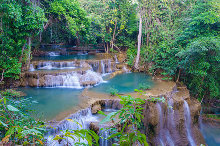 wonder Waterfall in deep rain forest jungle. (Huay Mae Kamin Waterfall National Park in Kanchanaburi Province, Thailand)の写真素材
