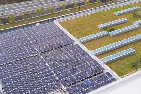 Close up of Solar cell farm power plant eco technology.landscape of Solar cell panels in a photovoltaic power plant.concept of sustainable resources and renewable energyの写真素材