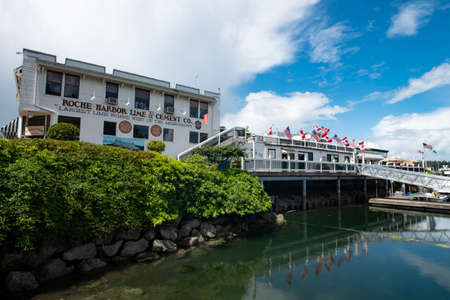 Roche Harbor, Washington/USA - June 9, 2018: Historic Lime and Cement Co Building Along the Waterfront Districtのeditorial素材