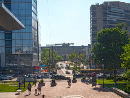Baltimore, Maryland/USA - May 24, 2018: View From Inner Harbor Down Conway Street Towards Oriole Park at Camden Yardsのeditorial素材