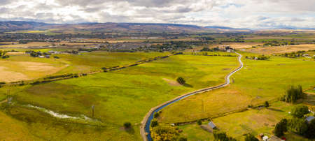 Yakima River Aerial Panorama Ellensburg Washington USAの写真素材