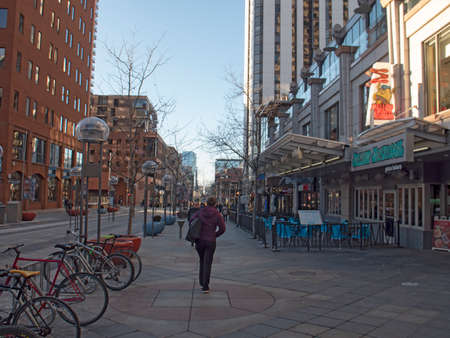Denver, Colorado/USA - February 20, 2019: 16th Street Mall Outside Mellow Mushroom Restaurantのeditorial素材