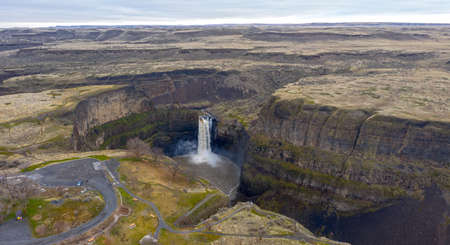 Palouse Falls State Park Aerial Overview Waterfall Washington USAの写真素材