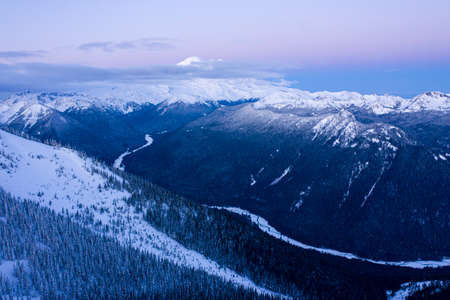 Mount Rainier National Park Purple Sunrise Landscape Panoramic Viewの写真素材