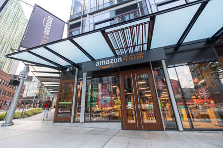 Seattle, Washington USA - Dec 2, 2019: Amazon 4-Star Store Which Stocks Items Rated 4 Stars or...