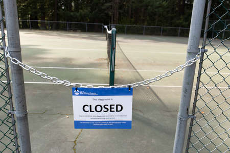 Bellingham, Washington USA - March 29, 2020: Tennis Court Closed Because of the Corona Virus Covid-19 Viral Pandemic for Social Distancingのeditorial素材