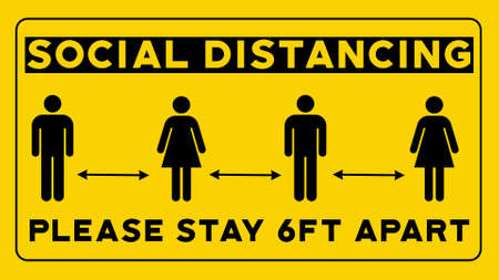Social Distancing Please Stay 6ft Apart Yellow Signの写真素材