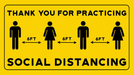 Thank You For Practicing Social Distancing Yellow Signの写真素材