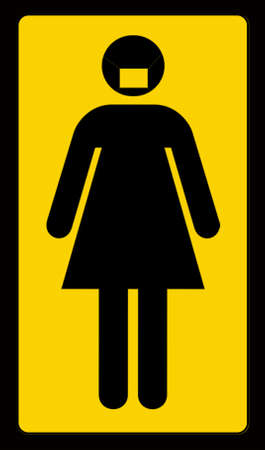 Woman Wearing Facemask Icon Illustration Yellow Construction Bathroom Signの写真素材