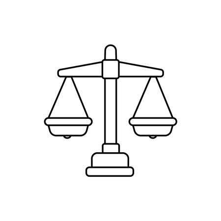Scales of justice icon isolated on blue background. Court of law symbol. Balance scale sign.のイラスト素材
