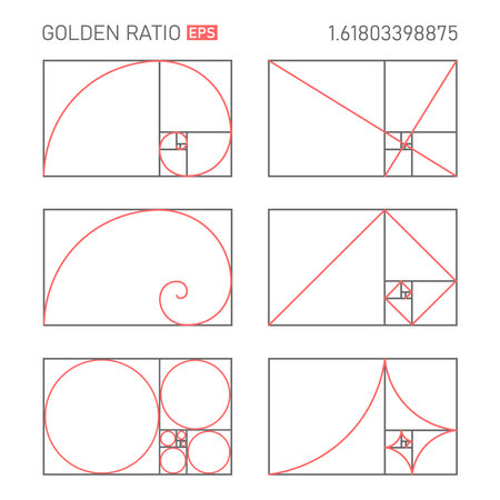 Perfect Design. Golden ratios. Fibonacci circle, golden spiral, rule of thirds. Vector illustrationのイラスト素材