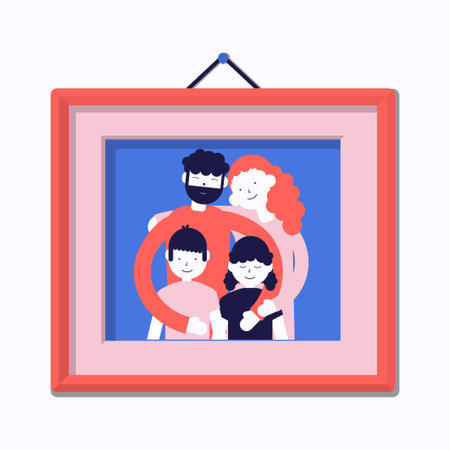 happy family portrait. Mom, dad and children. vector illustration.のイラスト素材