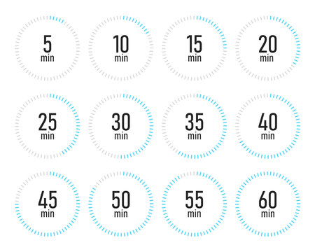 Timer, stopwatch icons set 10 20 30 40 50 60 minutes.のイラスト素材