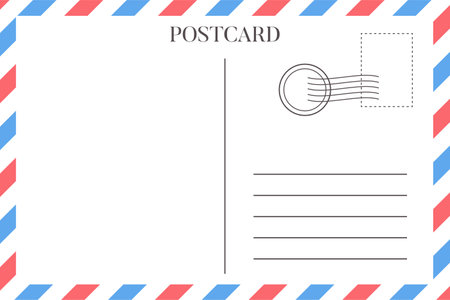 Airmail envelope frame with blue and red stripes on white background. International vintage letter border.のイラスト素材