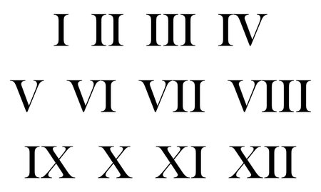 Set of roman numerals isolated on white background. Numbers from one to twelve.のイラスト素材