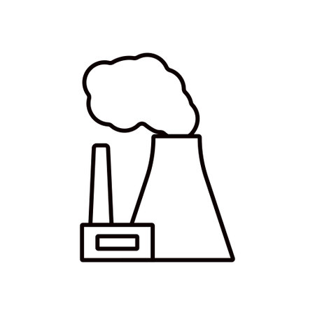 Industrial factory building icon: thin vector icon, black and white kitのイラスト素材