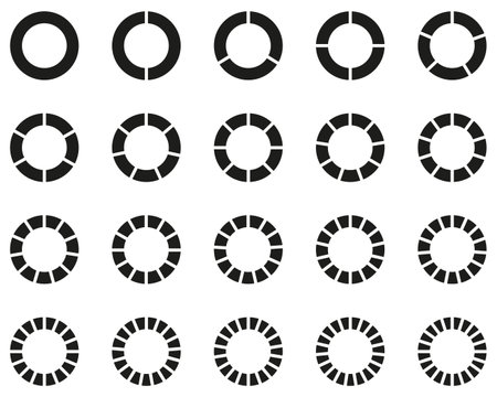 Chart segments collection. Sections and slices pack. Wheel diagrams set in black color.のイラスト素材